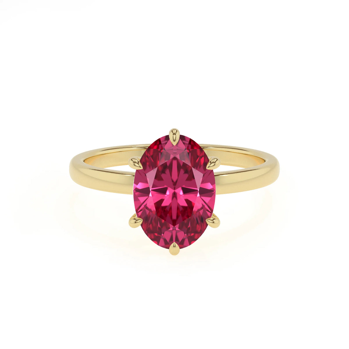 lab grown pink-tourmaline oval solitaire rings in yellow gold 