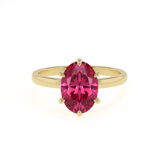 lab grown pink-tourmaline oval solitaire rings in yellow gold 