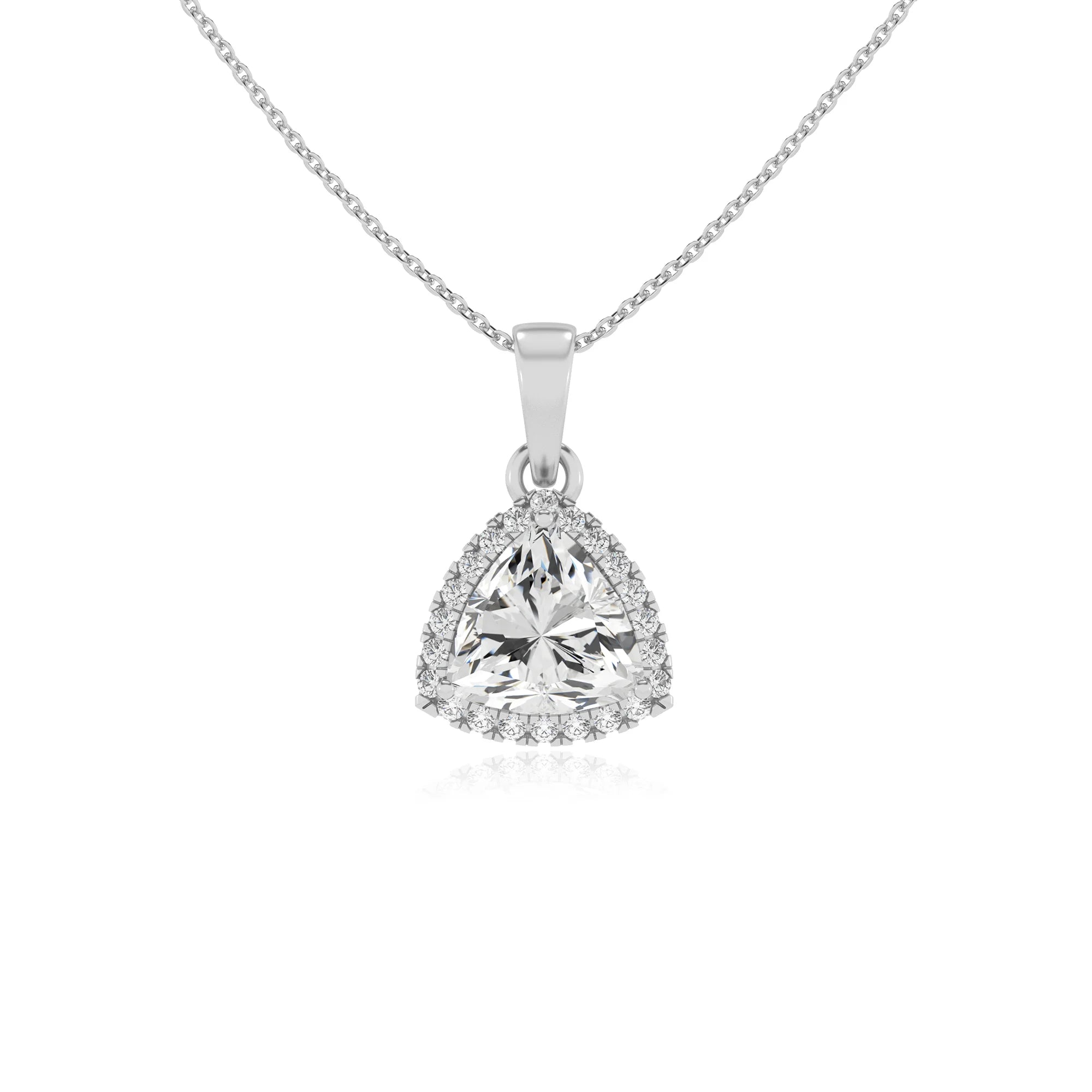 lab grown moissanite trillion solitaire necklaces in white gold 