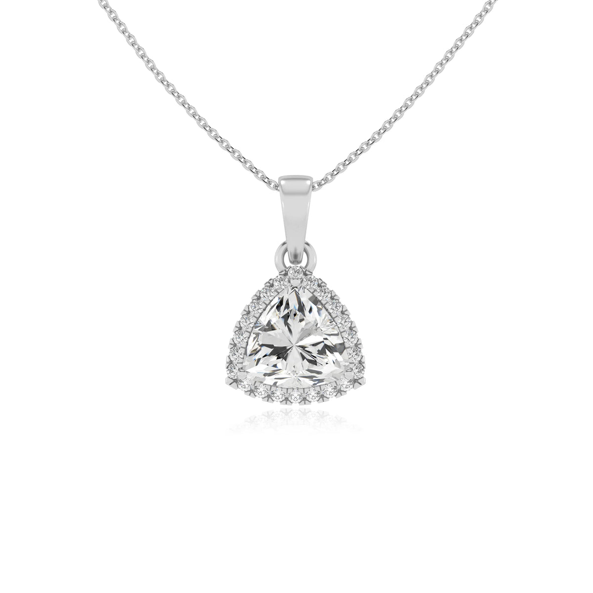 lab grown moissanite trillion solitaire necklaces in white gold 