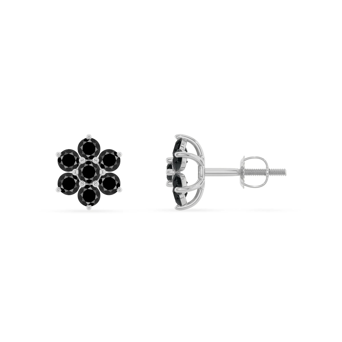 natural black onyx round stud earrings in white gold 