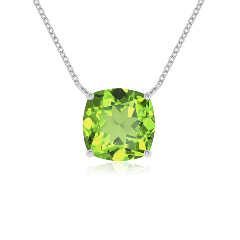 Natural Peridot Cushion Solitaire Pendant Necklace with 18" Chain