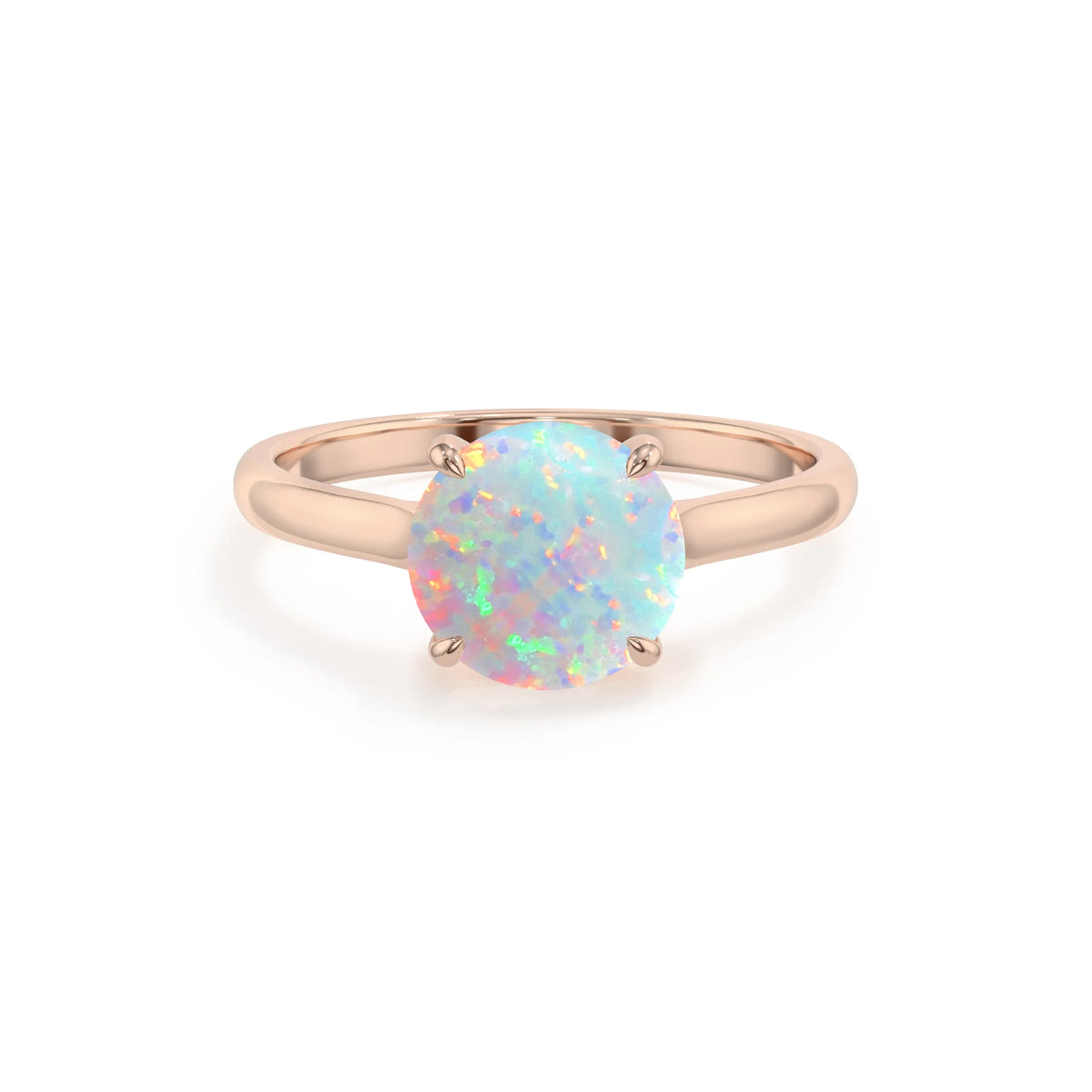 lab grown opal round solitaire rings in rose gold 