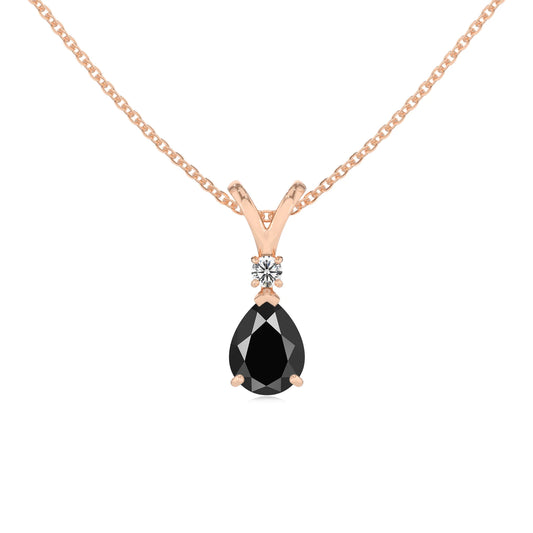 natural black-onyx pear solitaire v-bale necklaces in rose gold 