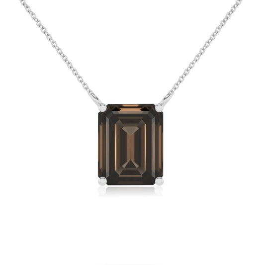 natural smoky-quartz emerald cut solitaire necklaces in sterling silver 