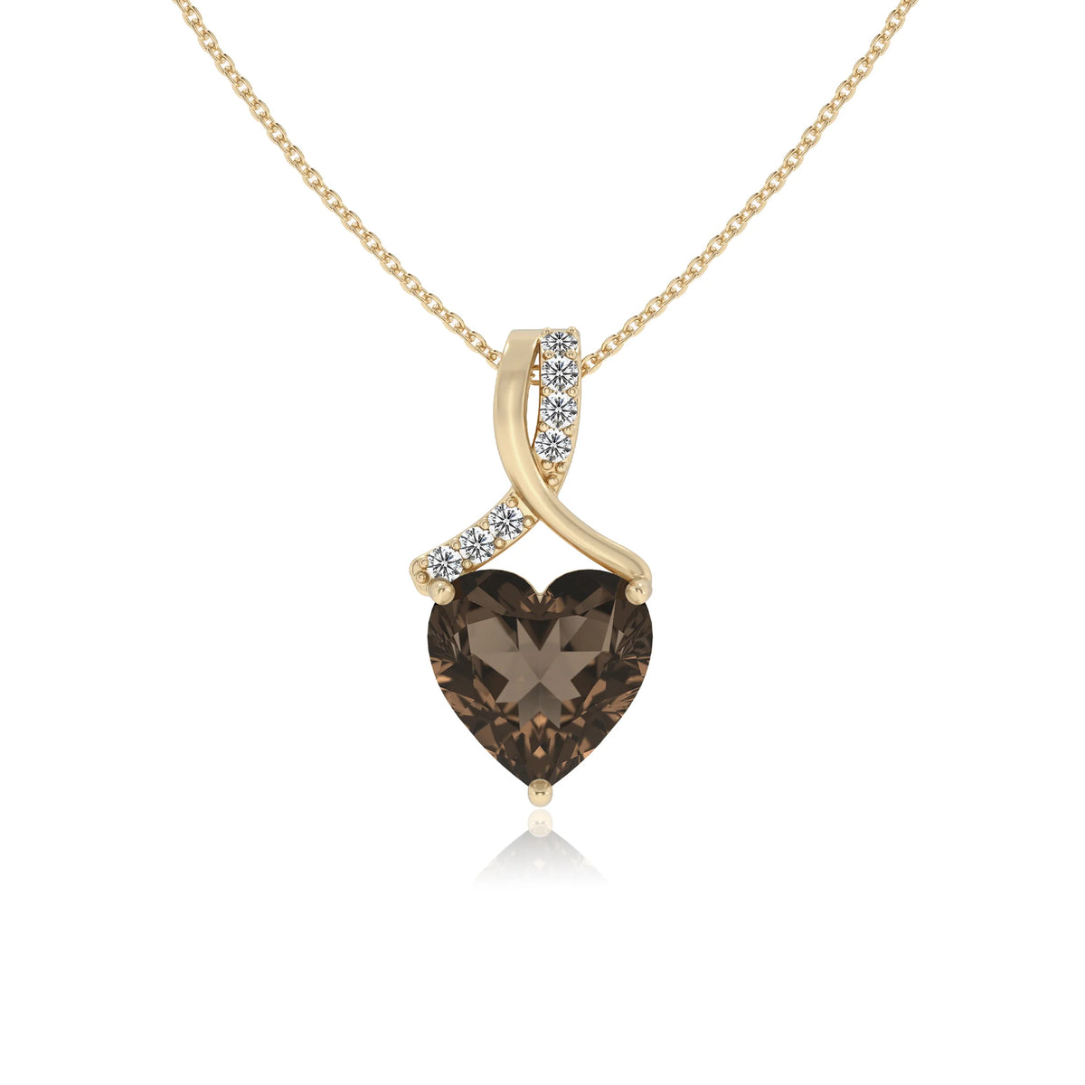 natural smoky-quartz heart solitaire necklaces in yellow gold 