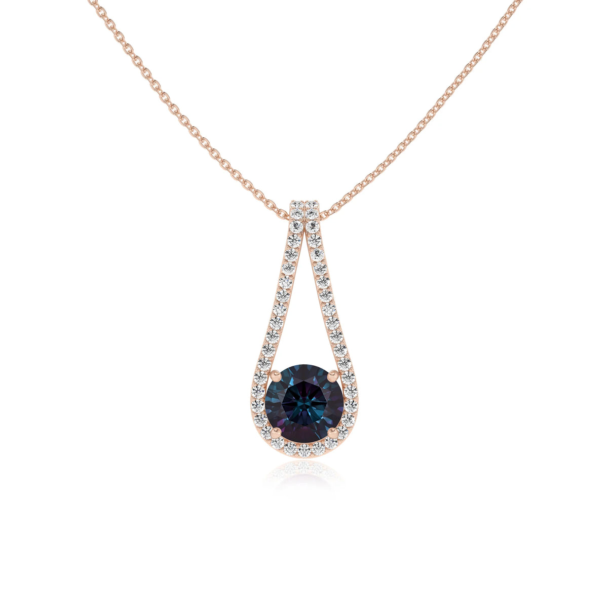 lab grown alexandrite round solitaire v-bale necklaces in rose gold 