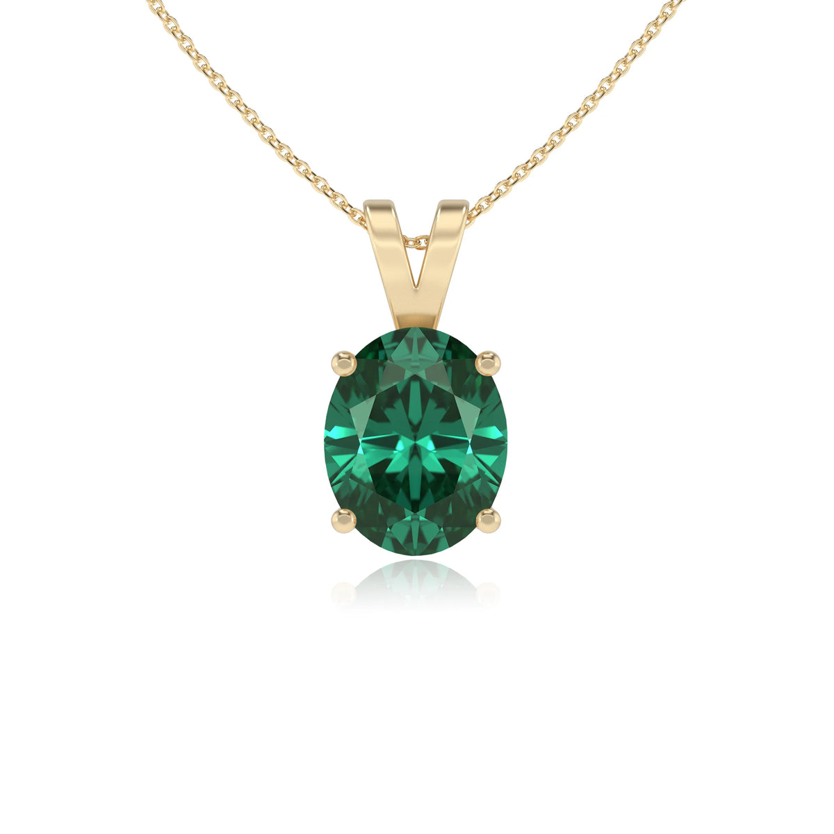 lab grown emerald oval solitaire v-bale necklaces in yellow gold 