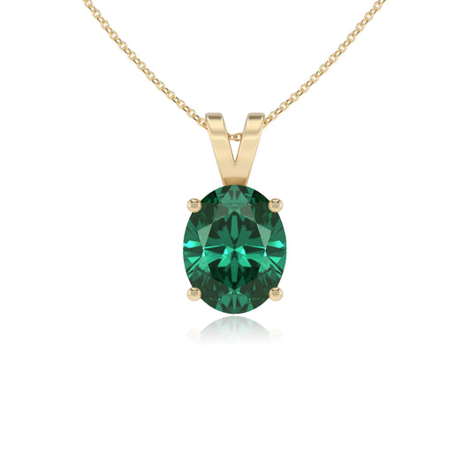 lab grown emerald oval solitaire v-bale necklaces in yellow gold 