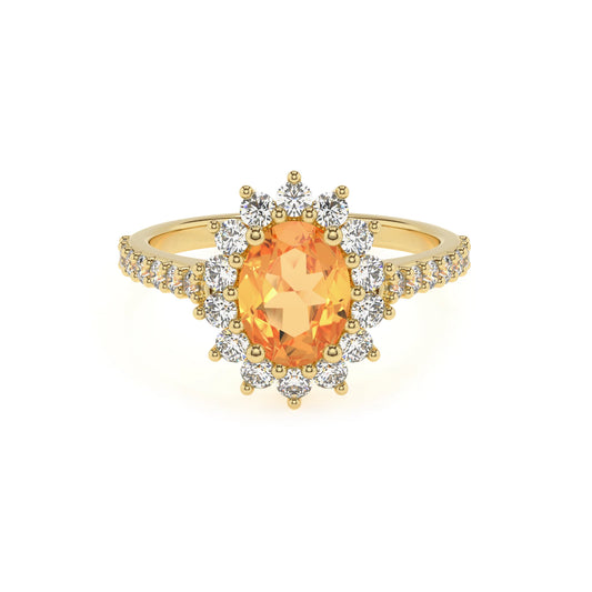 lab grown citrine oval solitaire rings in yellow gold 