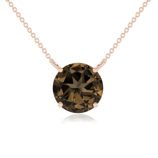 natural smoky-quartz round solitaire necklaces in rose gold 