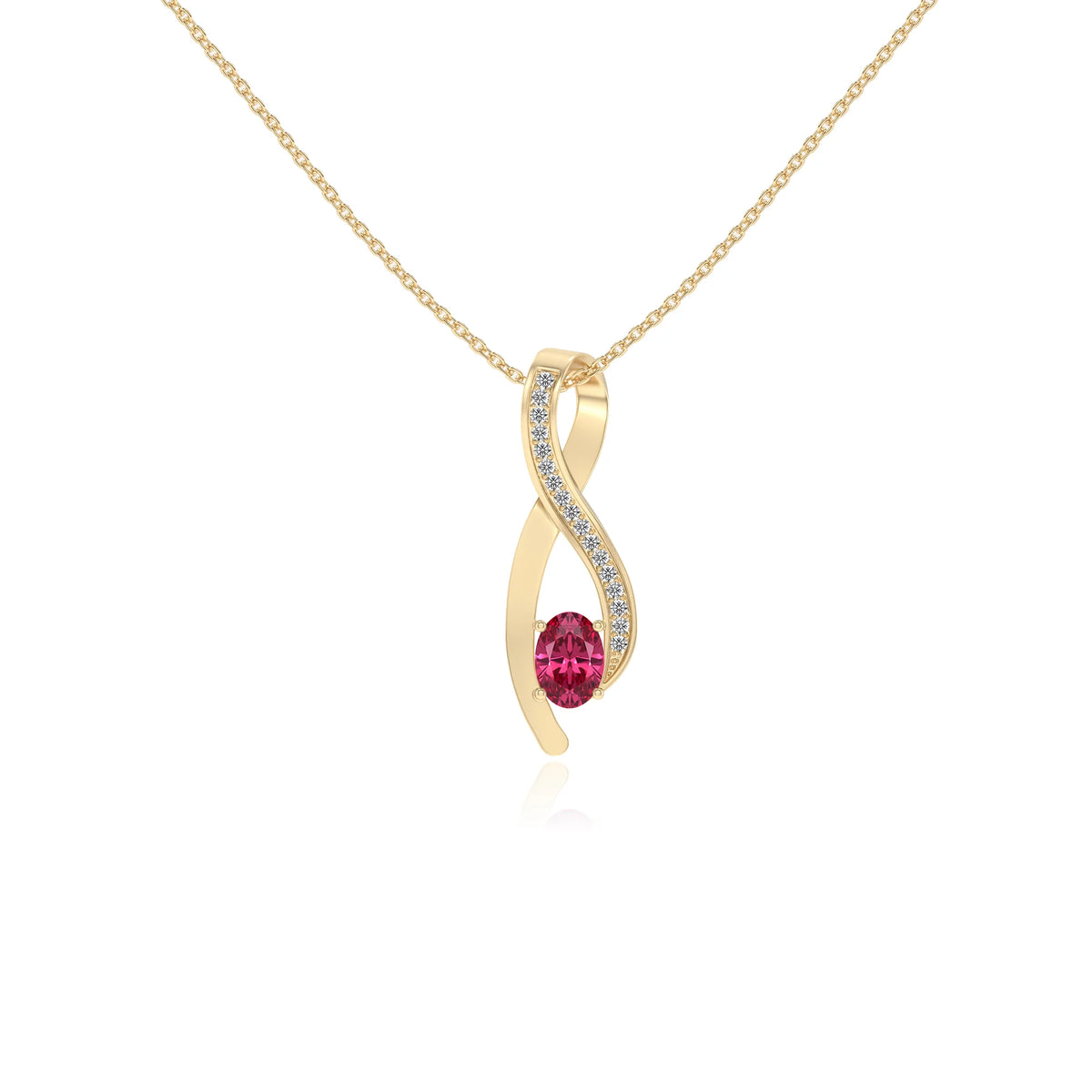 lab grown pink-tourmaline oval solitaire necklaces in yellow gold 