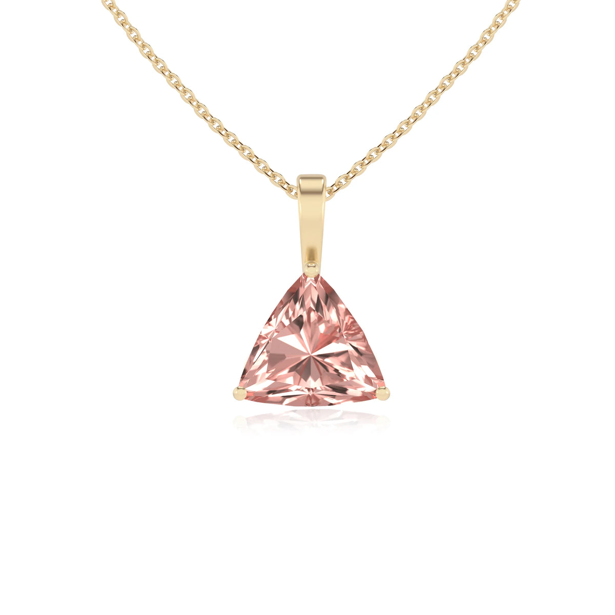 lab grown morganite trillion solitaire necklaces in yellow gold 