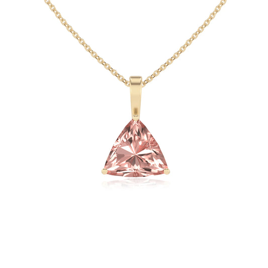 lab grown morganite trillion solitaire necklaces in yellow gold 
