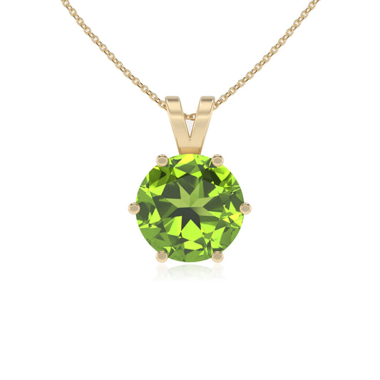 natural peridot round solitaire v-bale necklaces in yellow gold 
