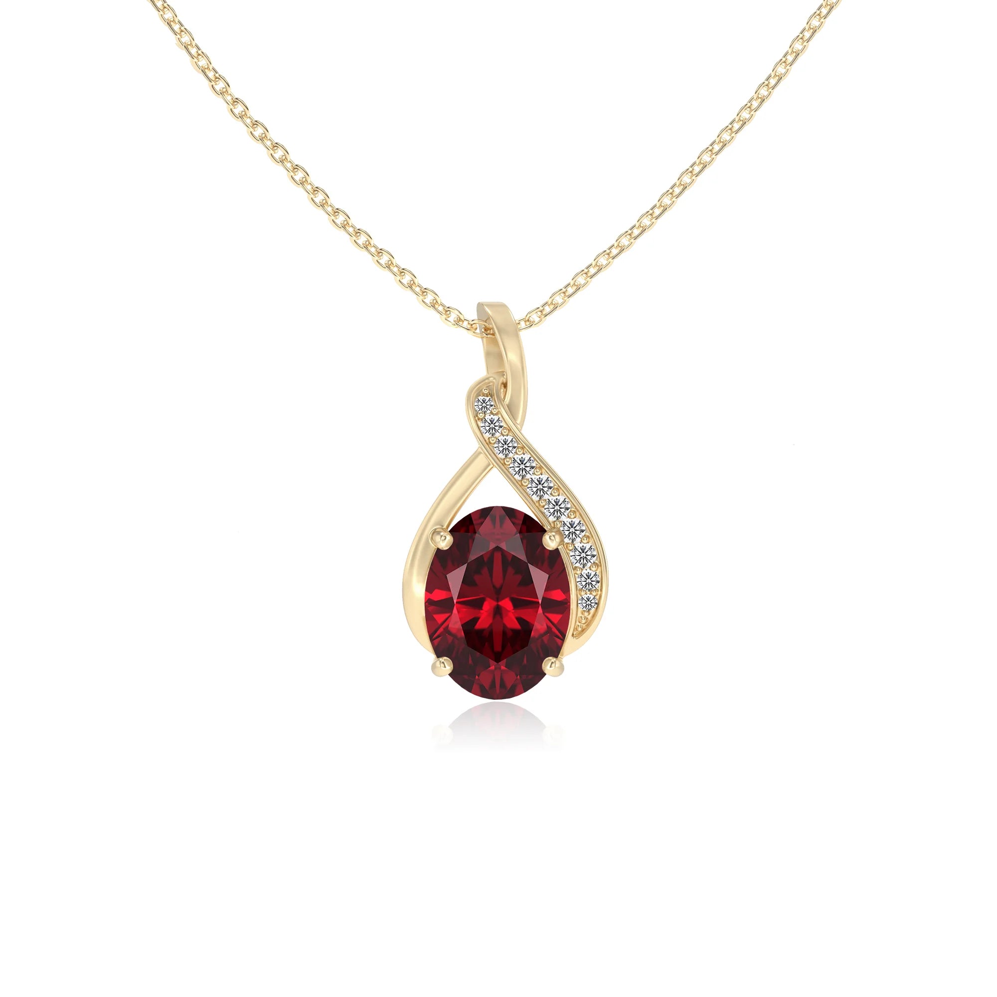 lab grown ruby oval solitaire necklaces in yellow gold 