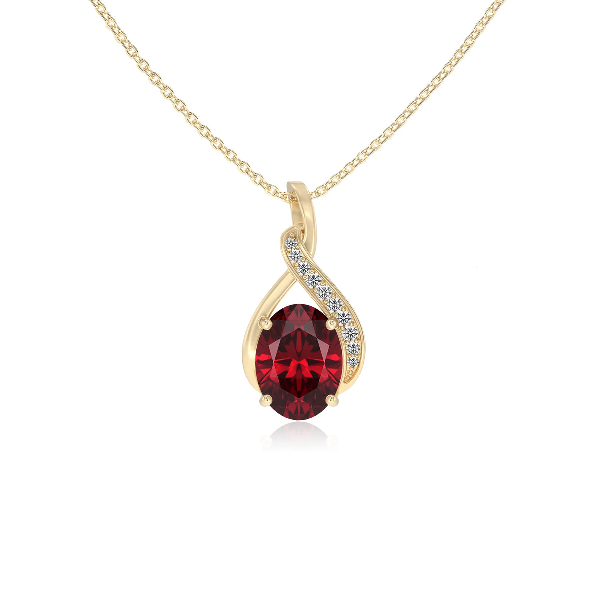 lab grown ruby oval solitaire necklaces in yellow gold 
