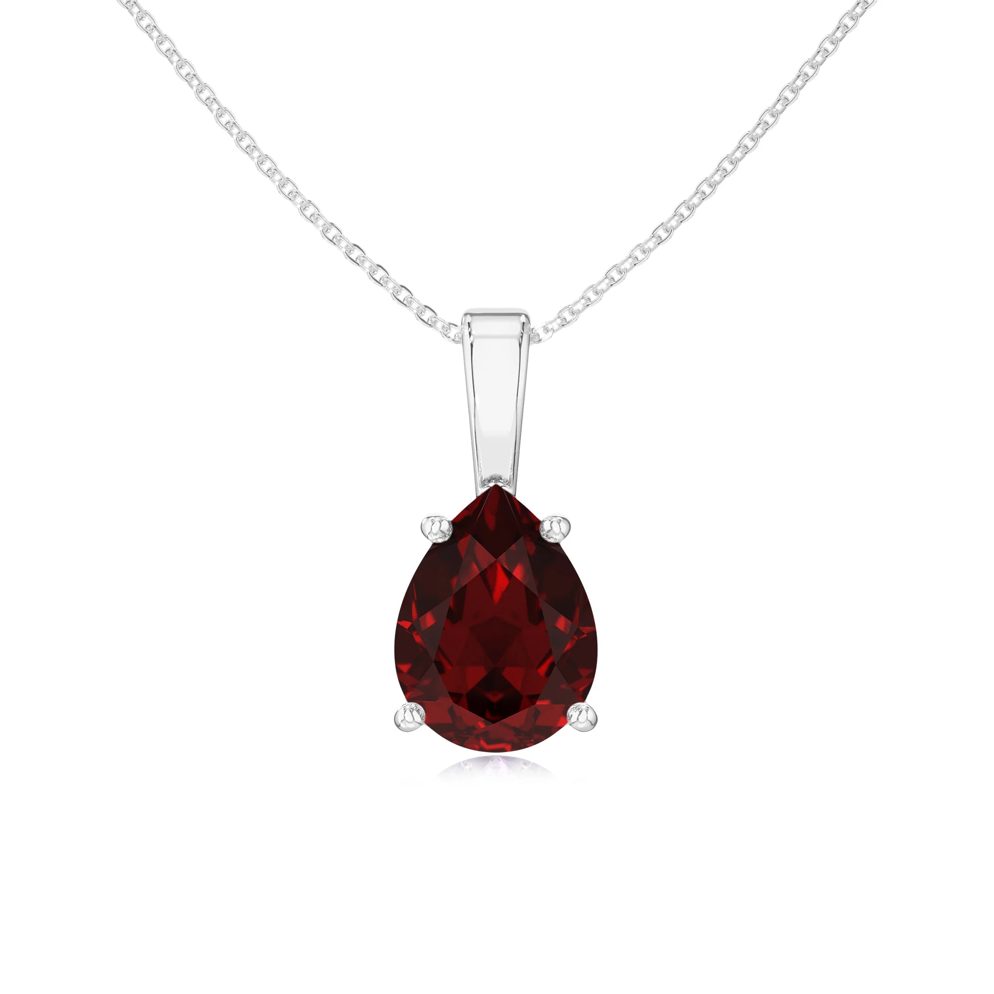 natural garnet pear solitaire necklaces in sterling silver 