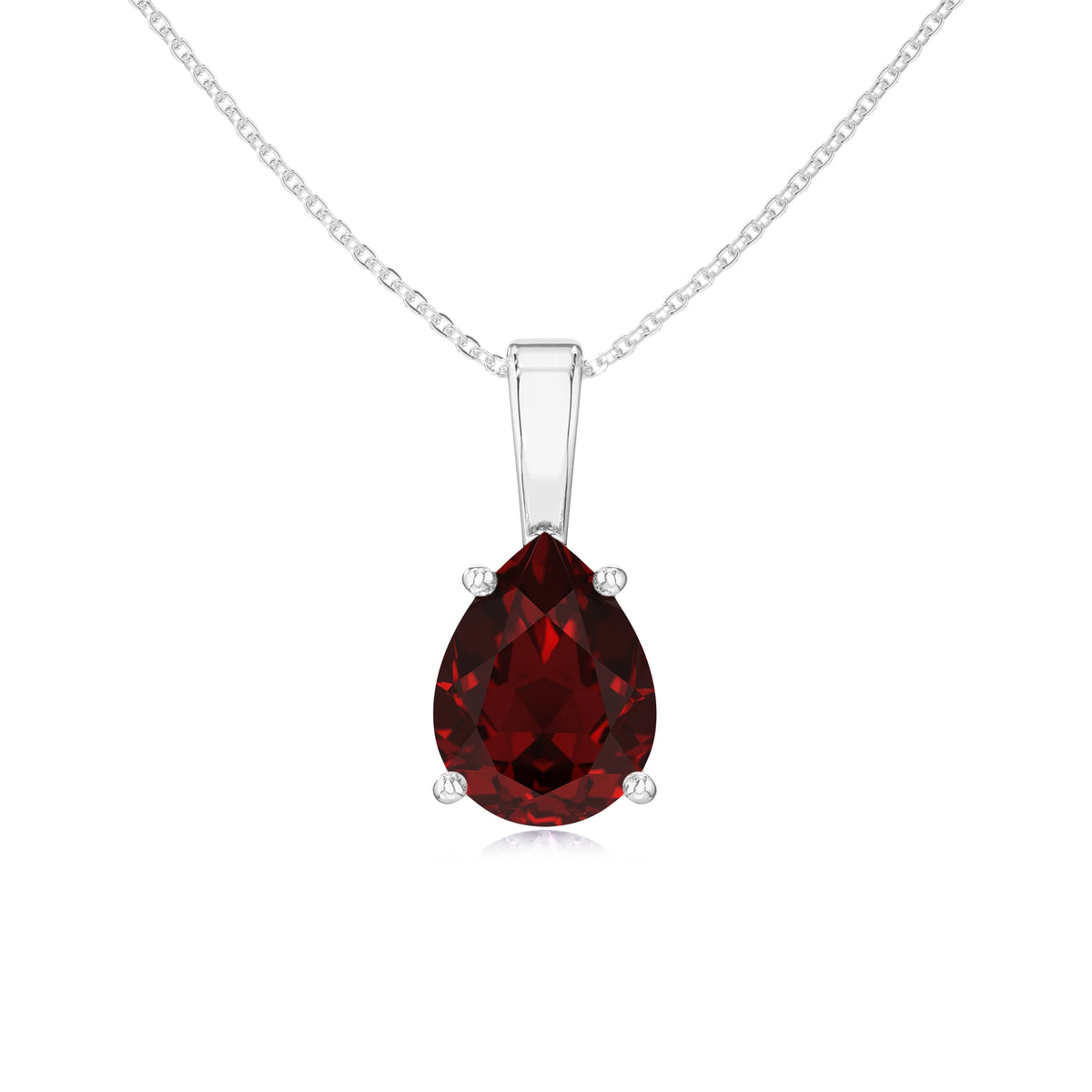 natural garnet pear solitaire necklaces in sterling silver 