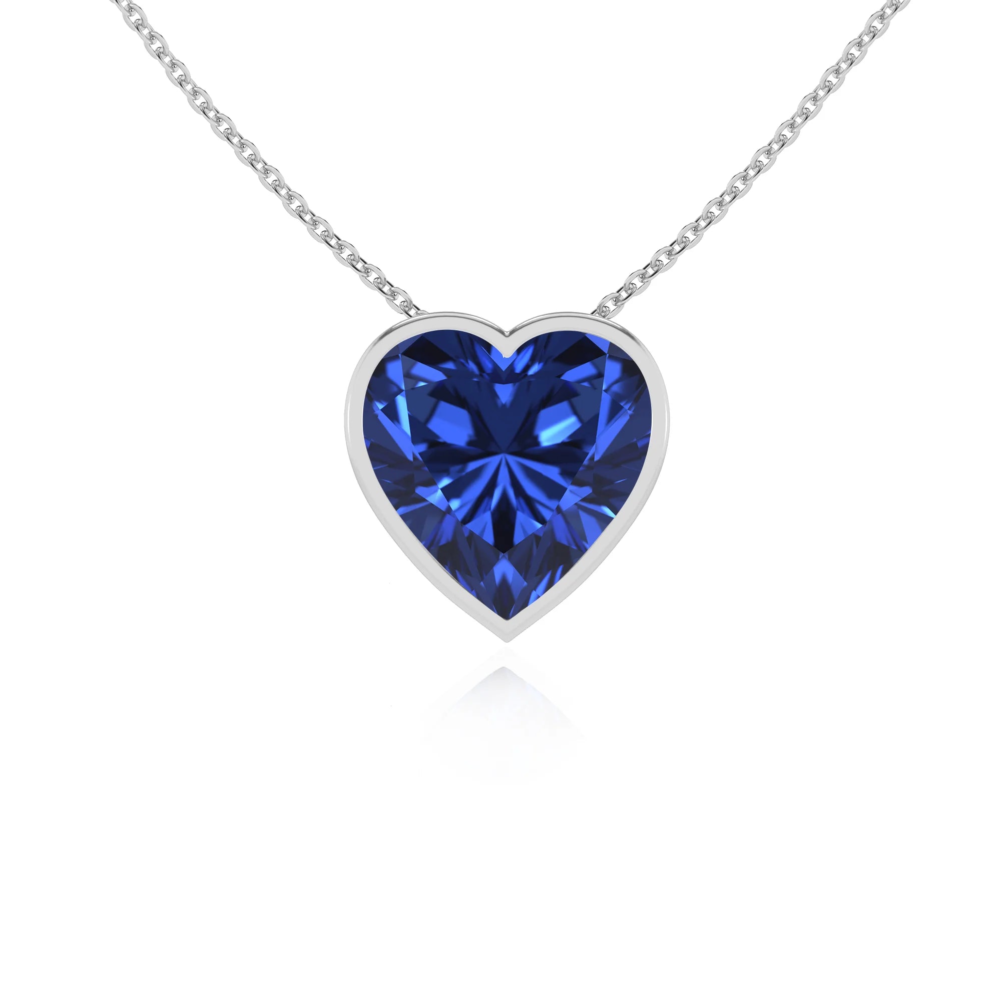 lab grown blue-sapphire heart solitaire necklaces in sterling silver 