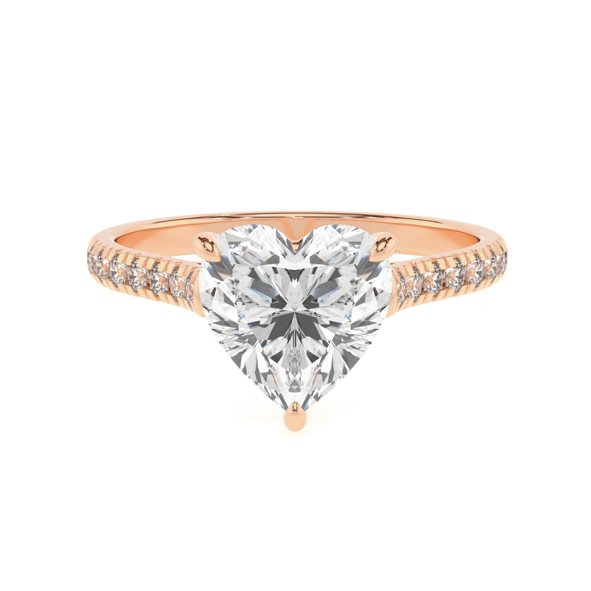 lab grown moissanite heart half eternity solitaire engagement rings in rose gold 