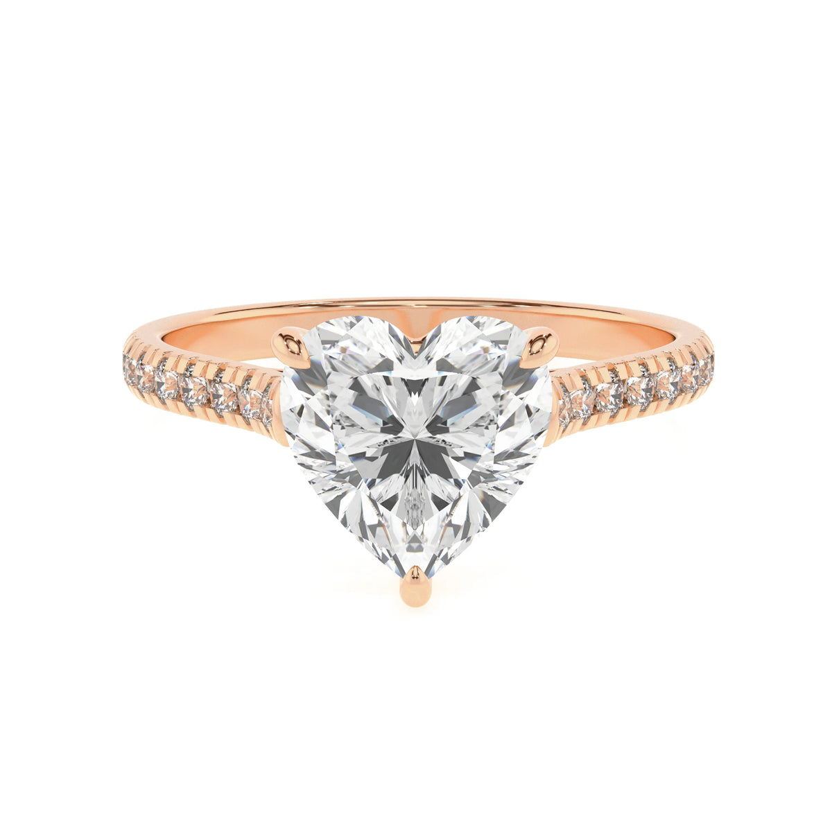 lab grown moissanite heart half eternity solitaire engagement rings in rose gold 