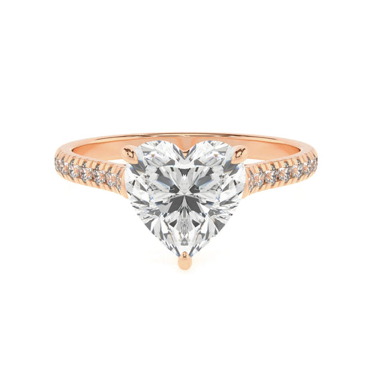 lab grown moissanite heart half eternity solitaire engagement rings in rose gold 