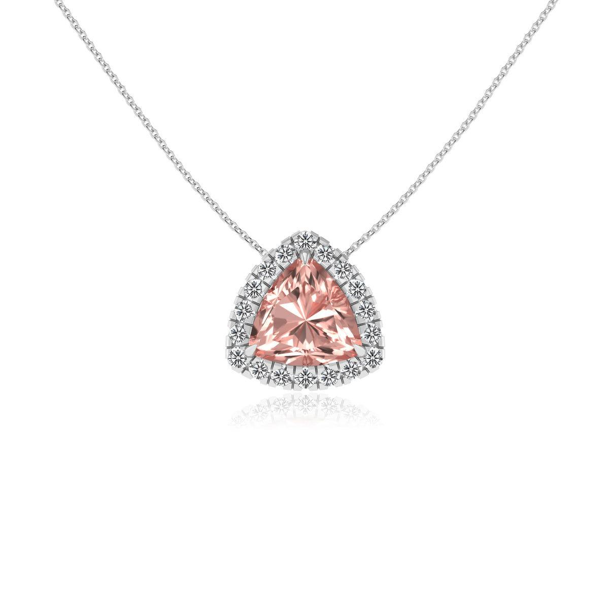lab grown morganite trillion solitaire necklaces in platinum 