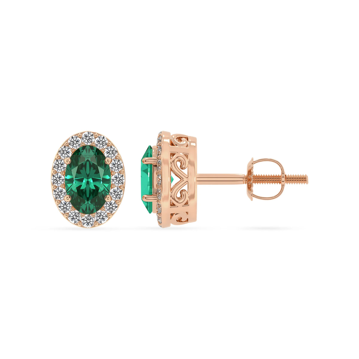 lab grown emerald oval stud earrings in rose gold 