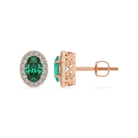 lab grown emerald oval stud earrings in rose gold 