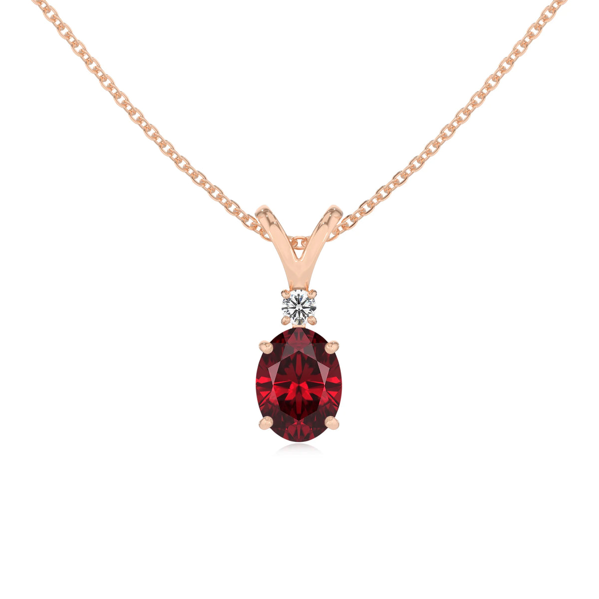 lab grown ruby oval solitaire v-bale necklaces in yellow gold 