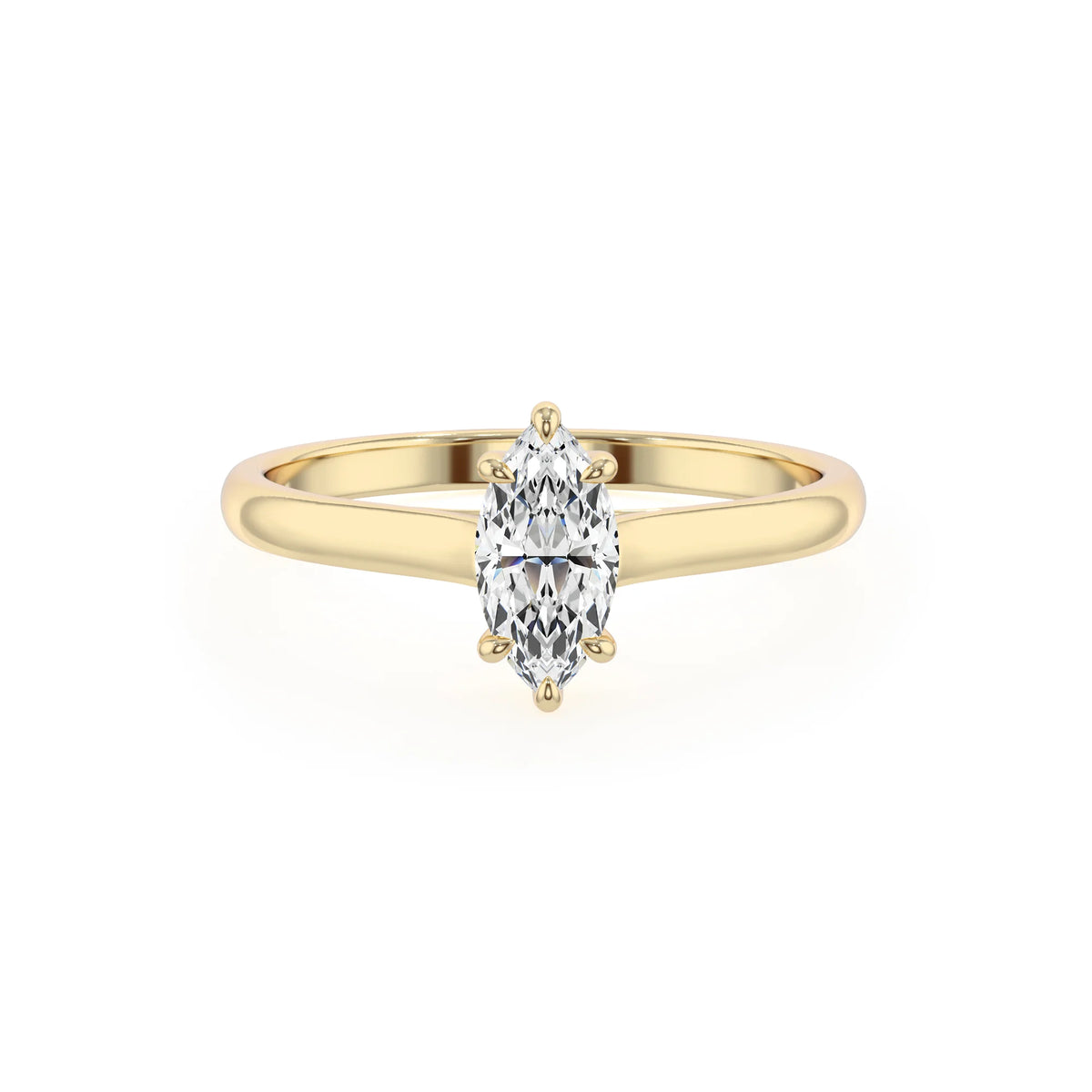 lab grown moissanite marquise solitaire rings in yellow gold 