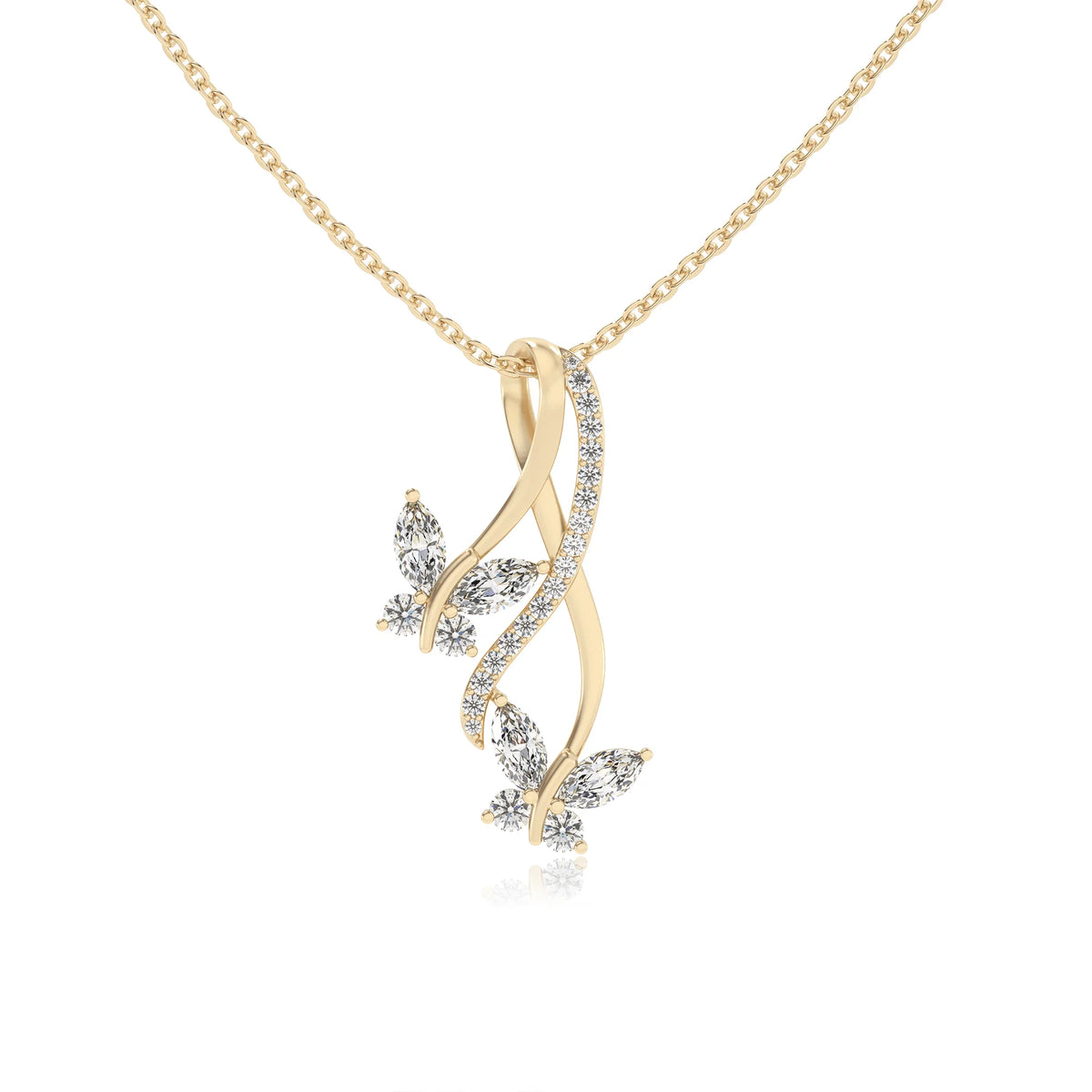 lab grown moissanite marquise drop necklaces in yellow gold 