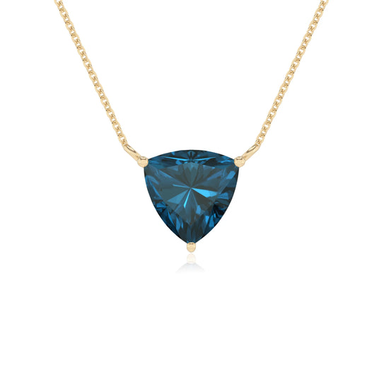 natural london-blue-topaz trillion solitaire necklaces in yellow gold 