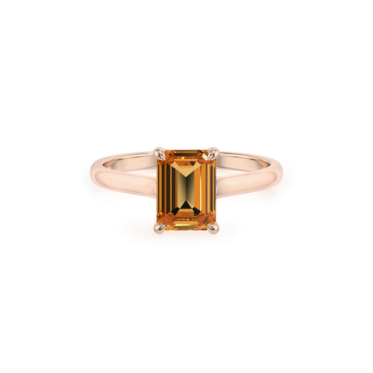 lab grown citrine emerald cut solitaire rings in rose gold 