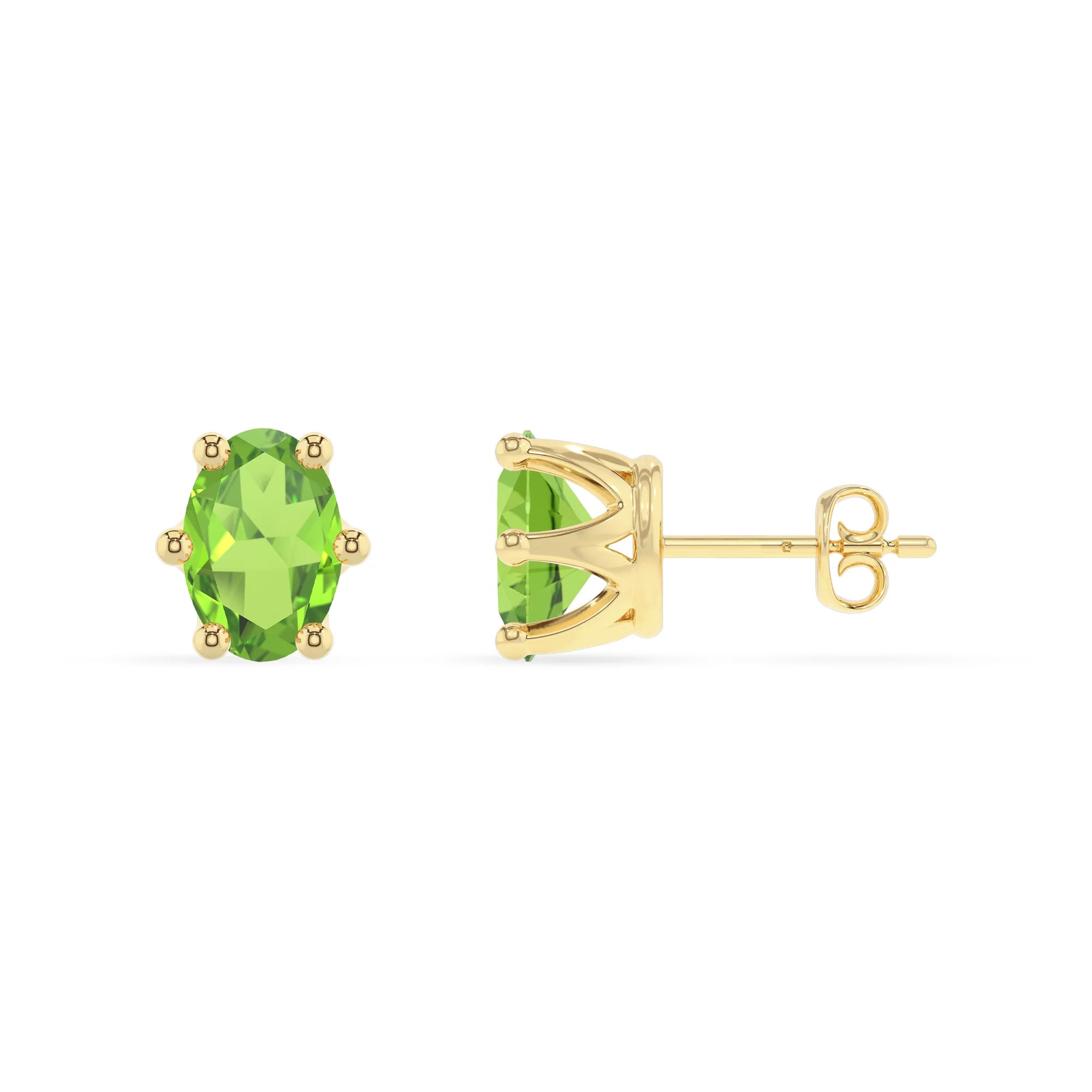 natural peridot oval stud earrings in yellow gold 