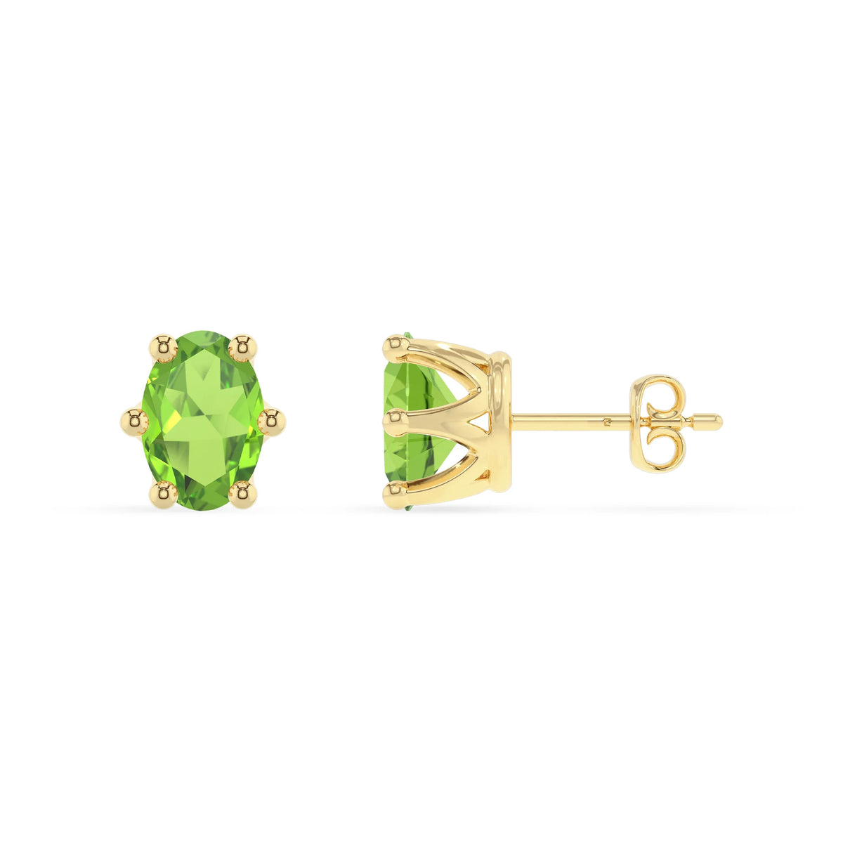natural peridot oval stud earrings in yellow gold 
