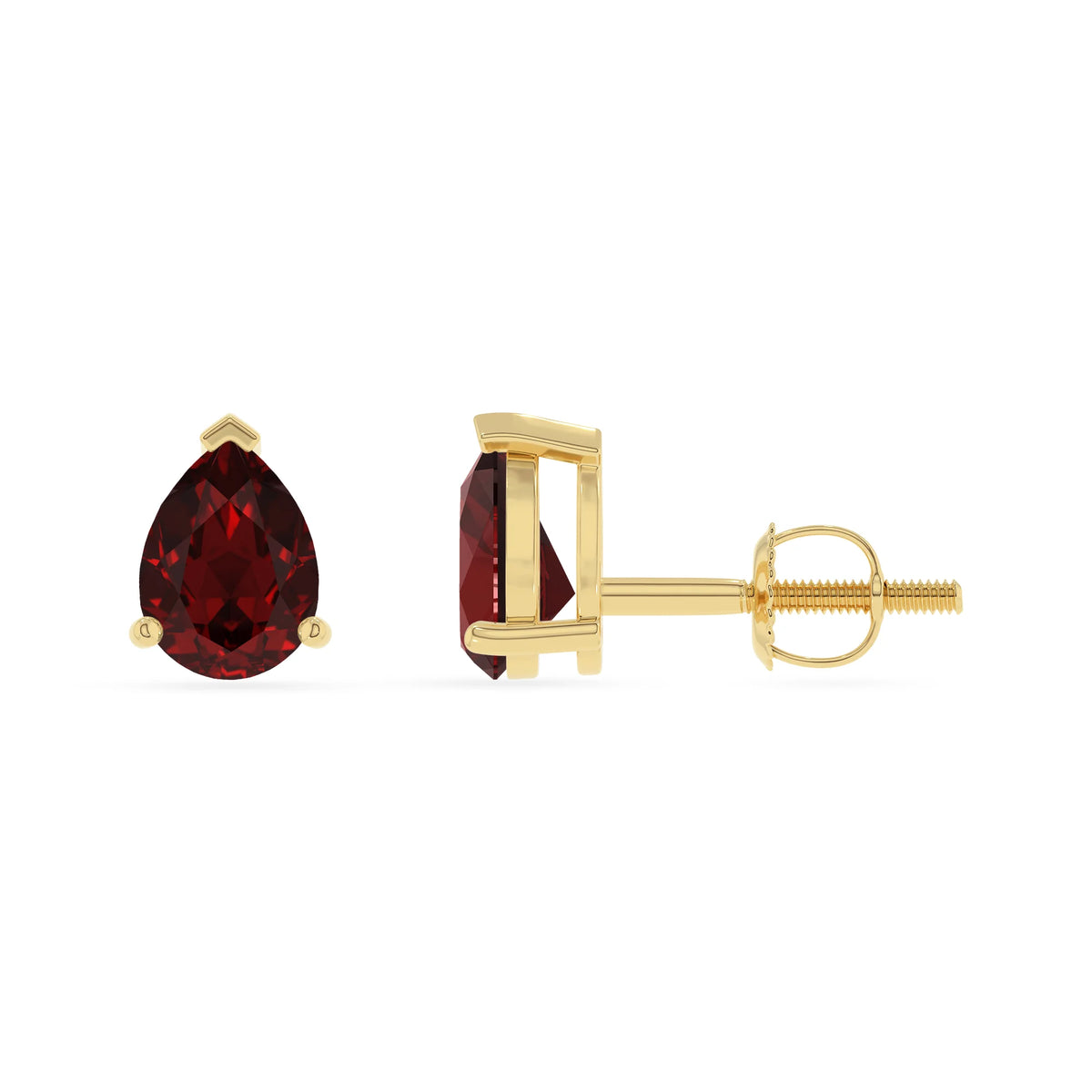 natural garnet pear stud earrings in yellow gold 