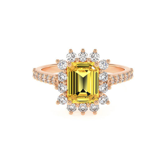 lab grown yellow-sapphire emerald cut solitaire rings in rose gold 