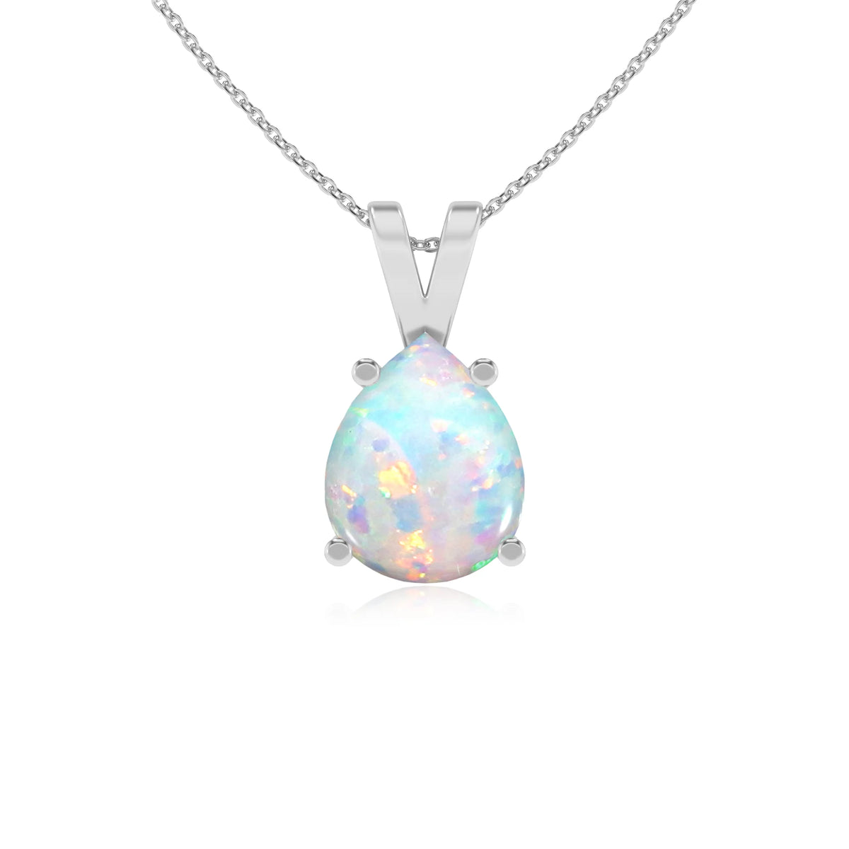 lab grown opal pear solitaire v-bale necklaces in platinum 