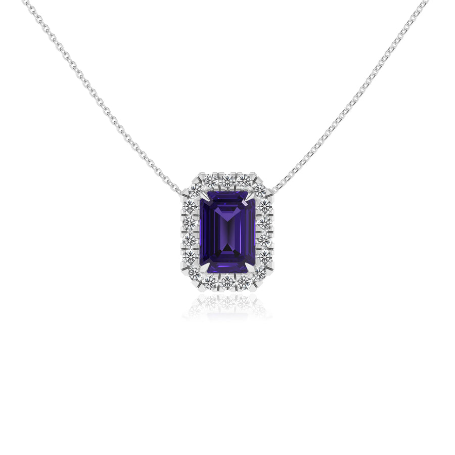 lab grown tanzanite emerald cut solitaire necklaces in sterling silver 