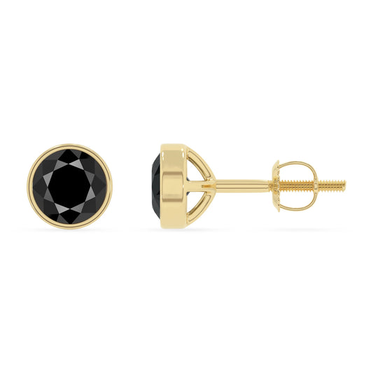 natural black onyx round stud earrings in yellow gold 