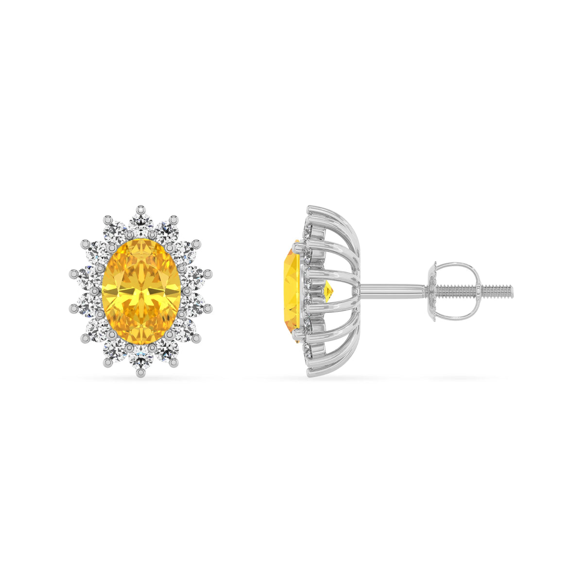 lab grown yellow sapphire oval stud earrings in platinum 