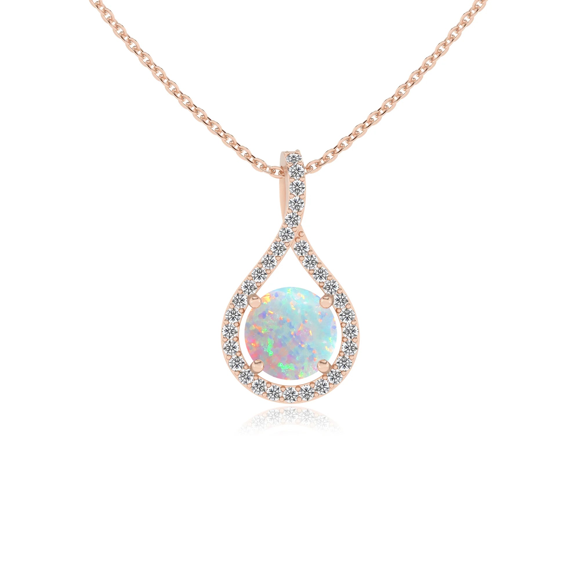 lab grown opal round solitaire necklaces in rose gold 