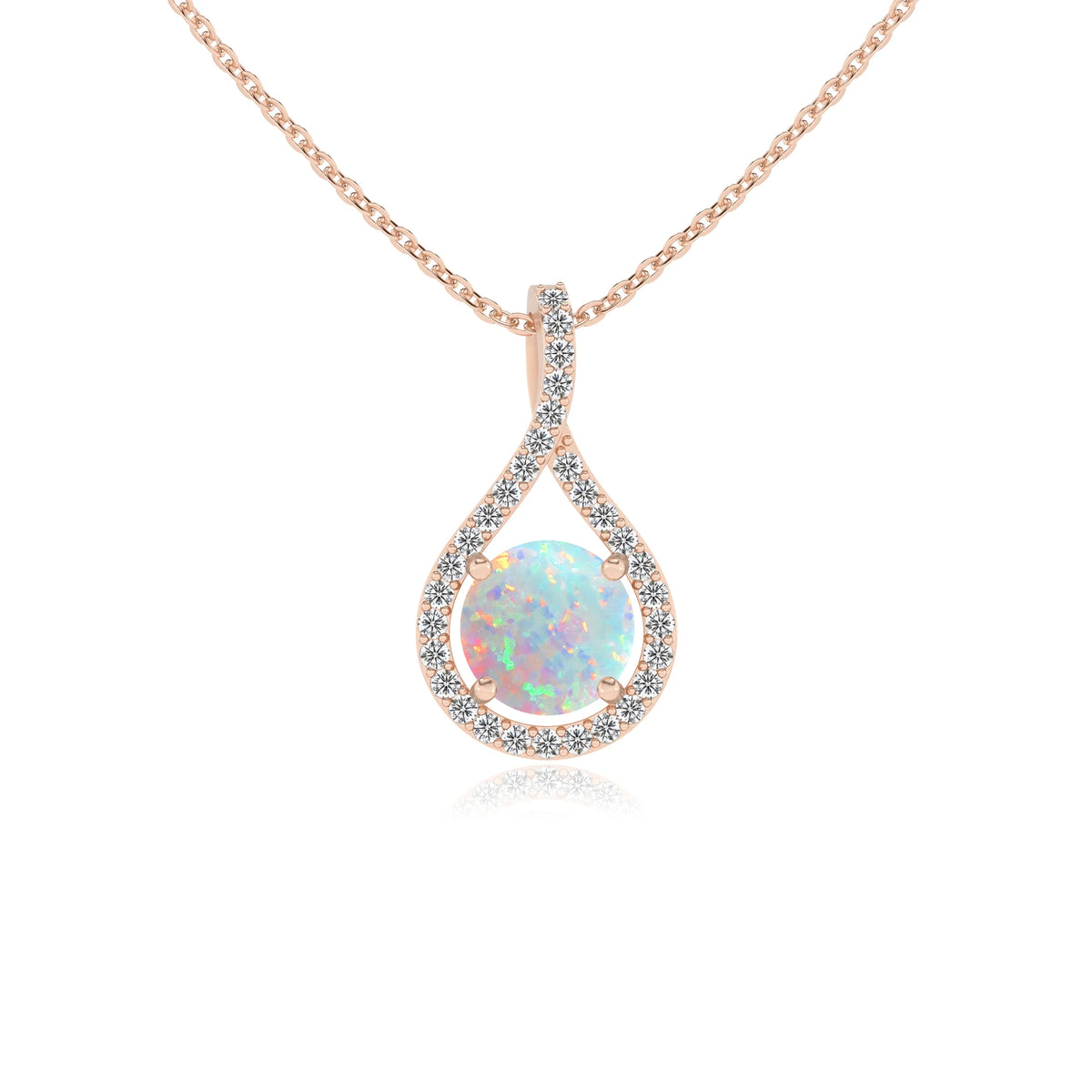 lab grown opal round solitaire necklaces in rose gold 