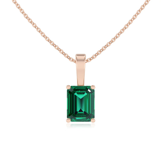 lab grown emerald octogon cut solitaire necklaces in rose gold 