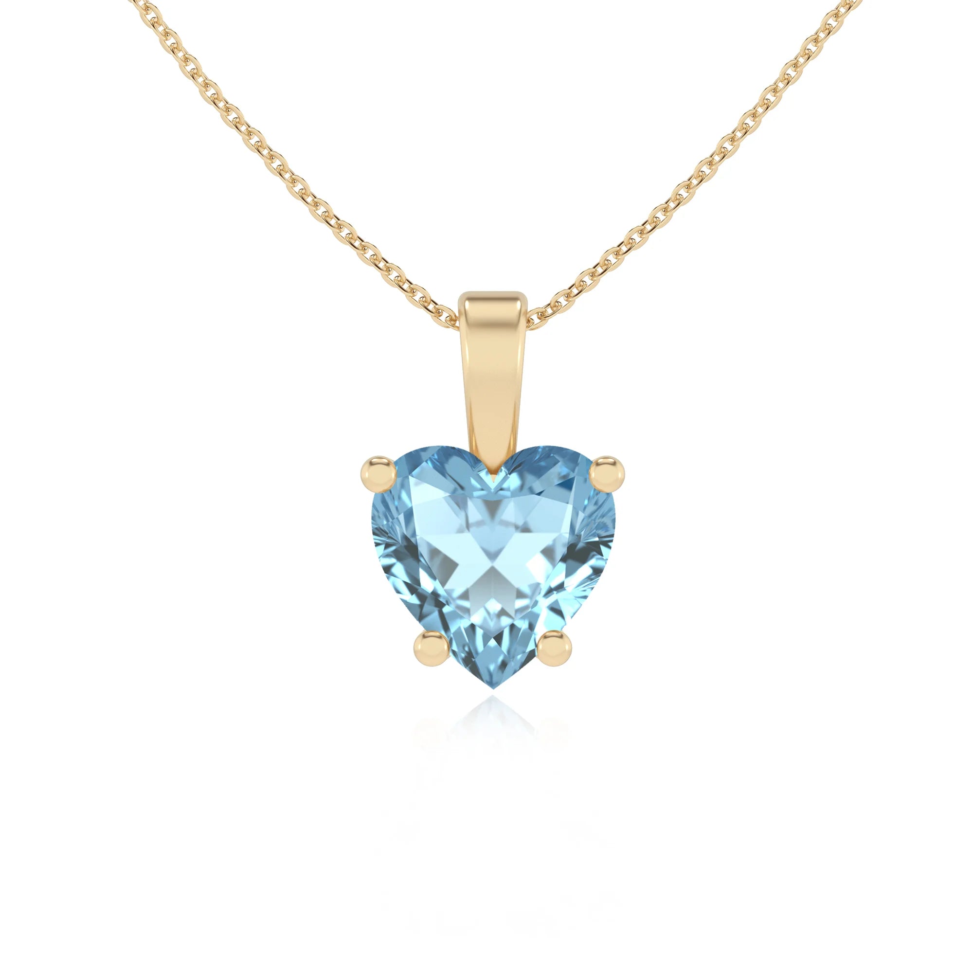 lab grown aquamarine heart solitaire necklaces in yellow gold 