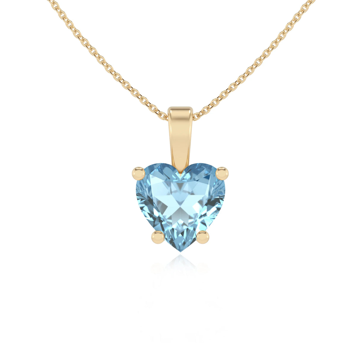 lab grown aquamarine heart solitaire necklaces in yellow gold 