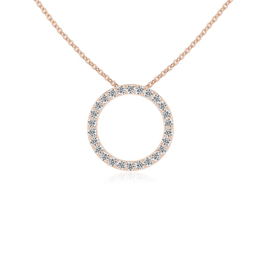 lab grown moissanite round v-bale necklaces in rose gold 
