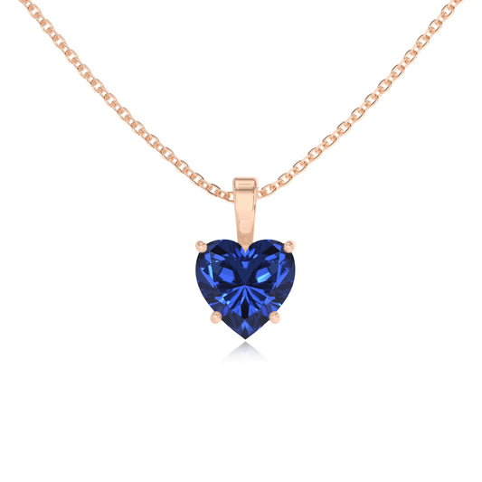 lab grown blue-sapphire heart solitaire necklaces in rose gold 